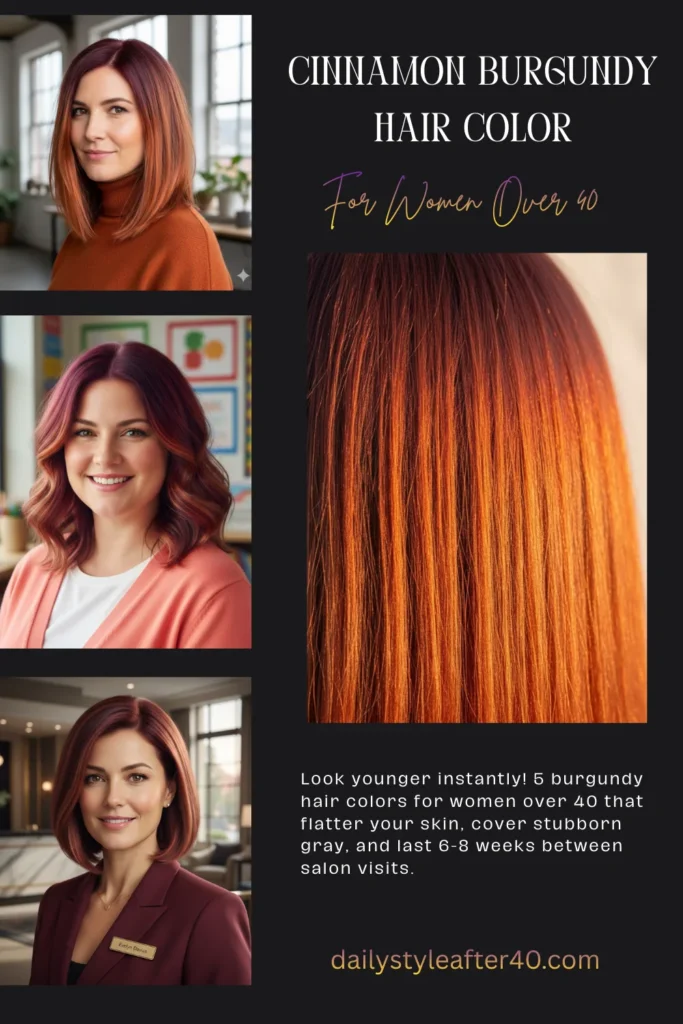Cinnamon Burgundy Hair Color for Fair Skin Over 40