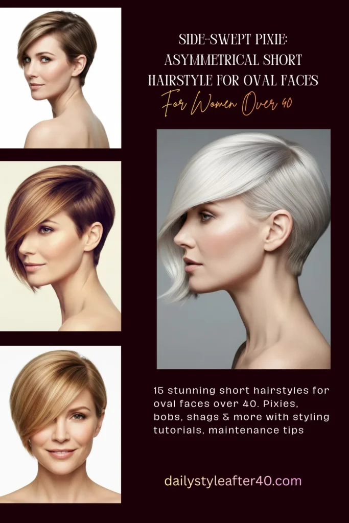 The Side-Swept Pixie: Asymmetrical Short Hairstyle for Oval Faces Over 40