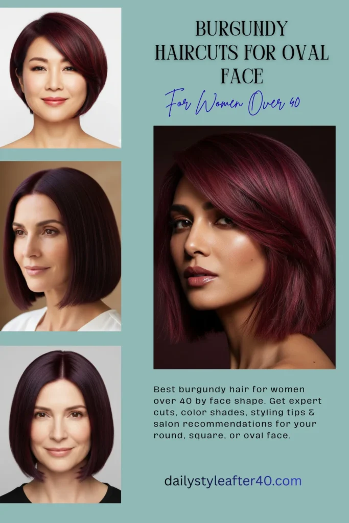 Burgundy Hair for Oval Face Over 40