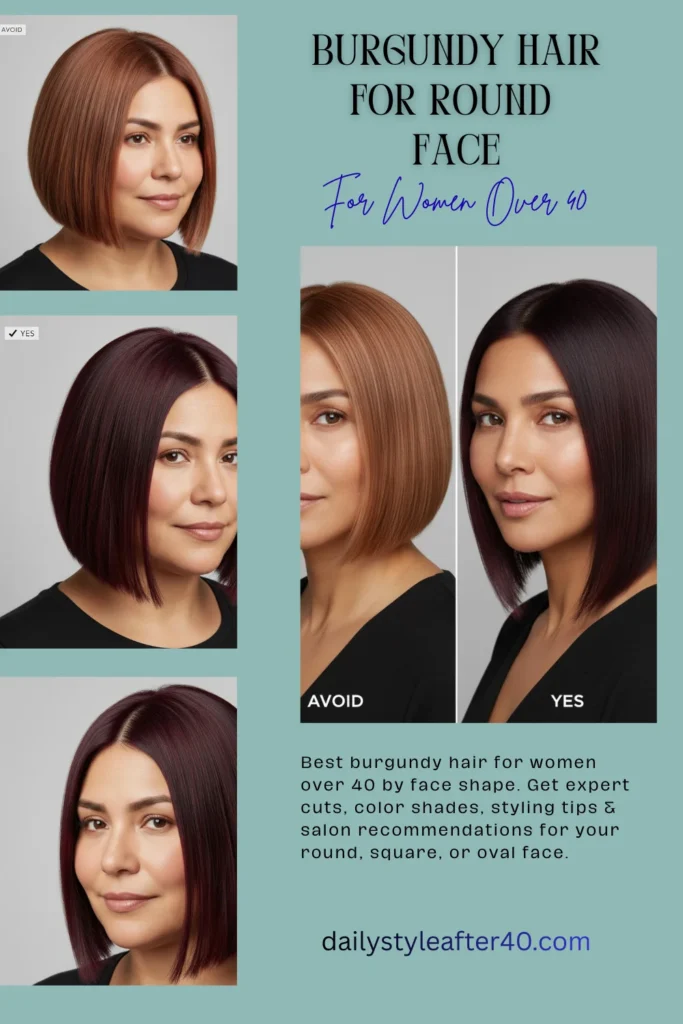 Best Burgundy Hair for Round Face Over 40