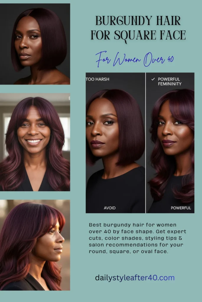 Burgundy Hair for Square Face Over 40