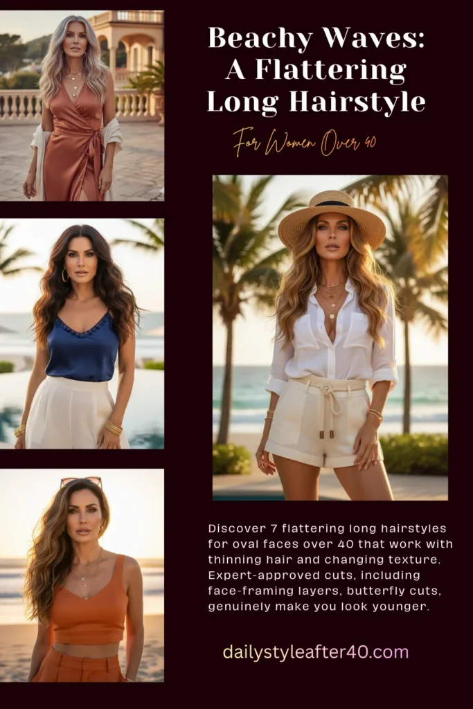 Beachy Waves: A Flattering Long Hairstyle for Oval Faces Over 40 with Thinning Hair