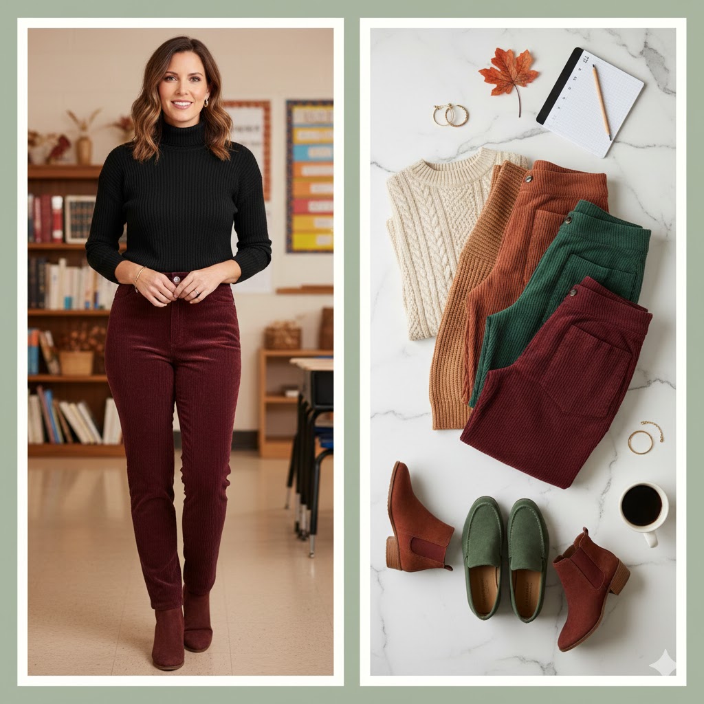 High-Waisted Corduroy Pants – Cozy Teacher Pants for Women Over 40