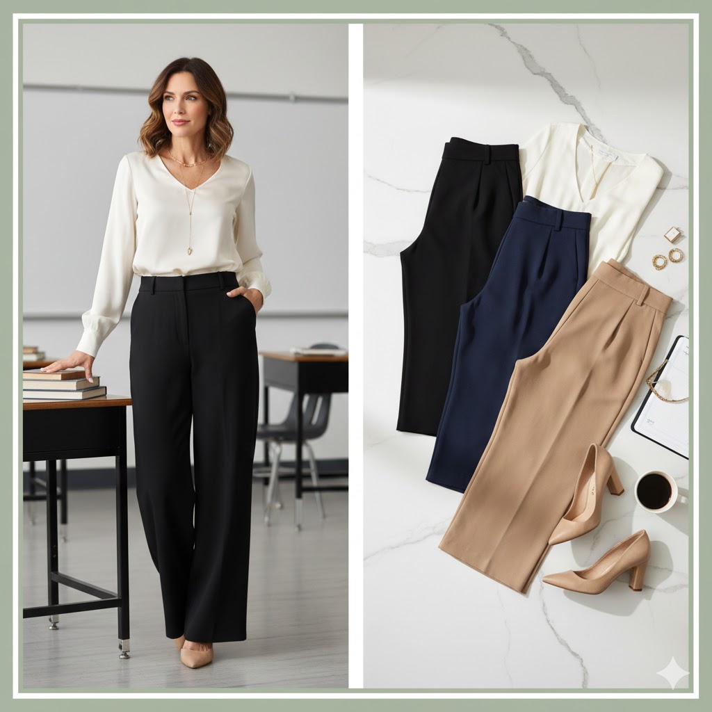High-Waisted Wide-Leg Pants – Flattering Teacher Pants for Women Over 40