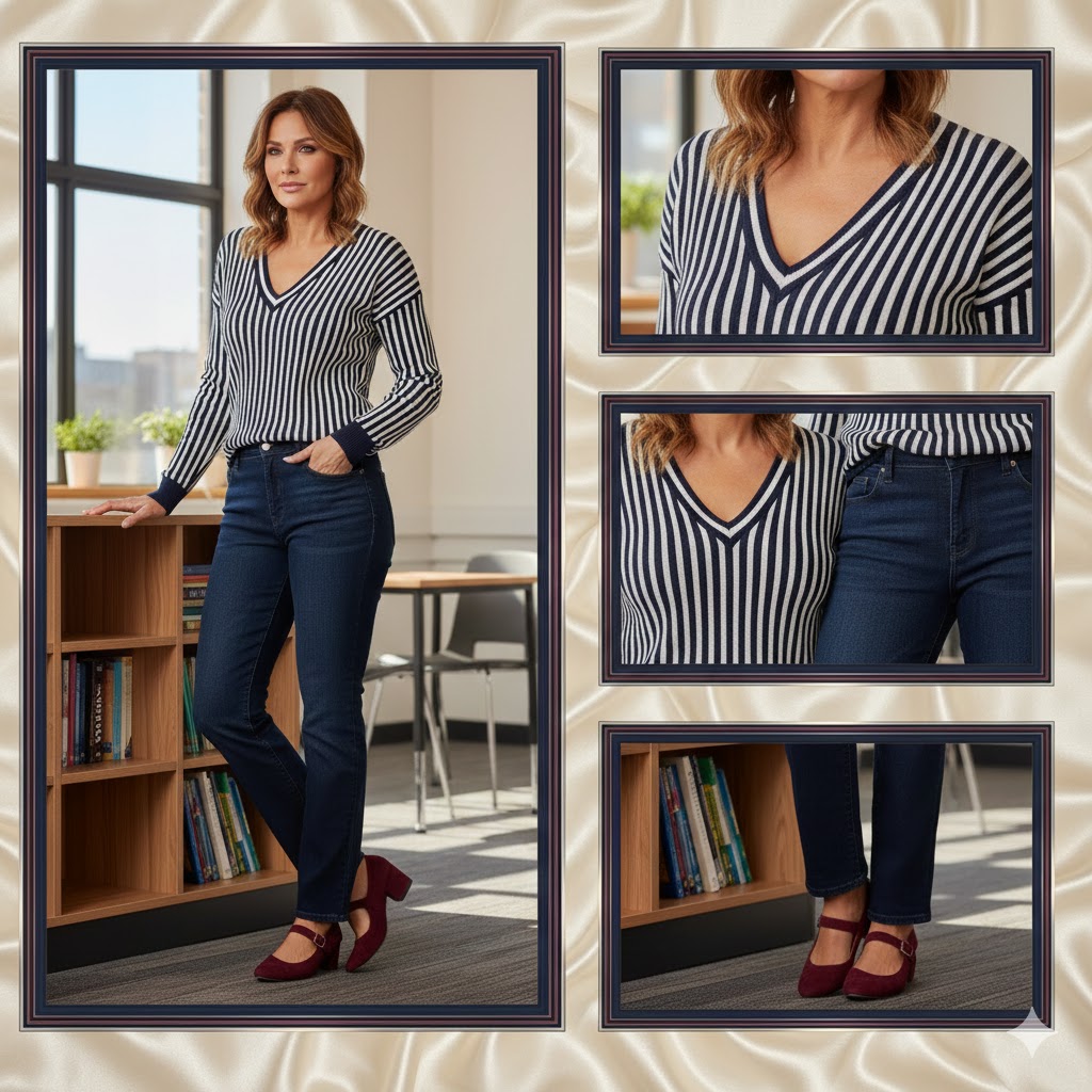 Inverted Triangle: Teacher Outfits for Women Over 40 That Balance Shoulders