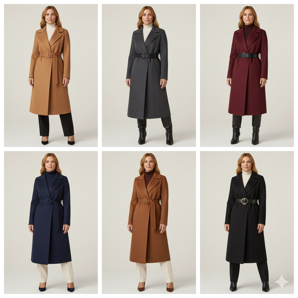 Long Belted Coats That Balance Curvy Bodies