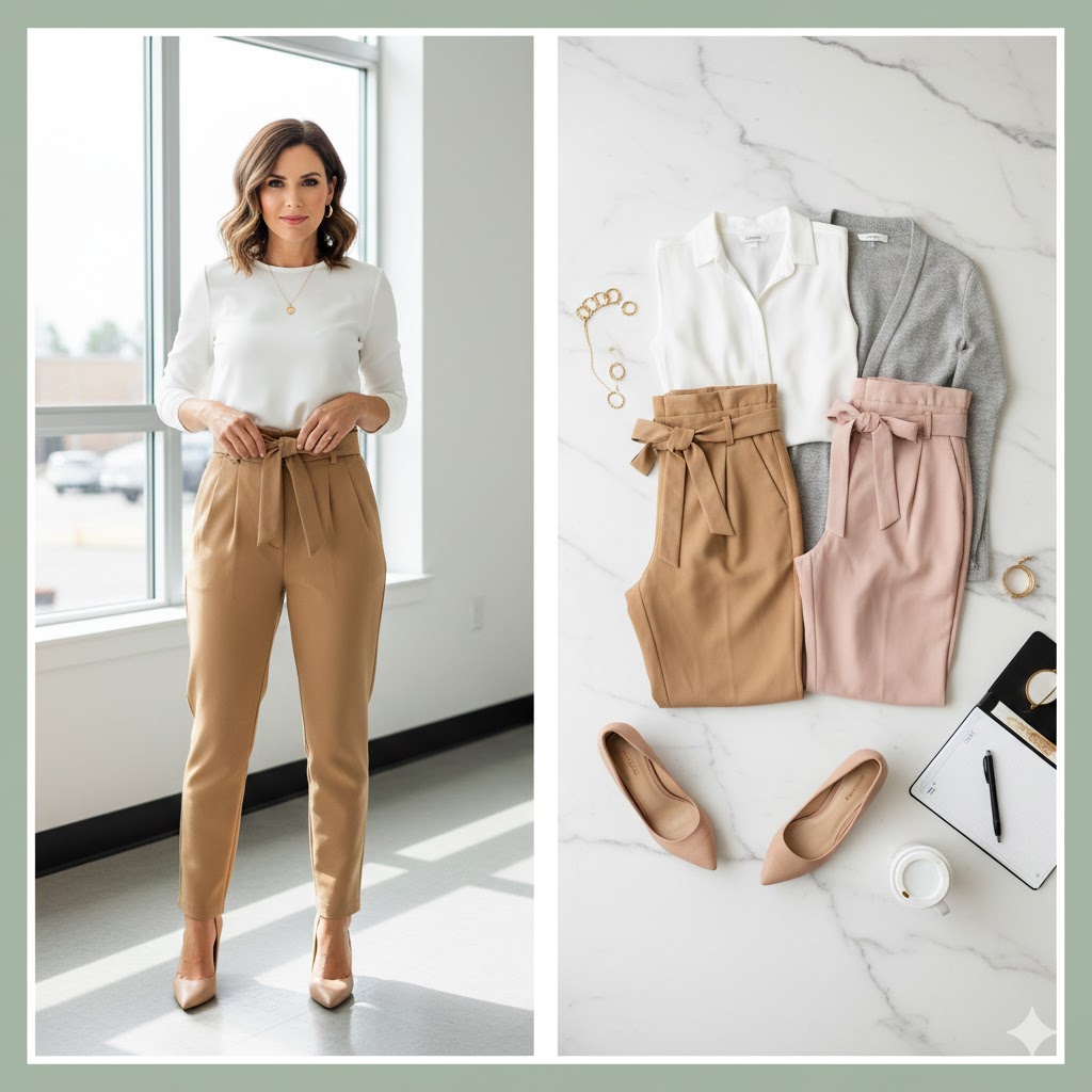 Paper Bag Waist Pants – Stylish Teacher Pants for Women Over 40