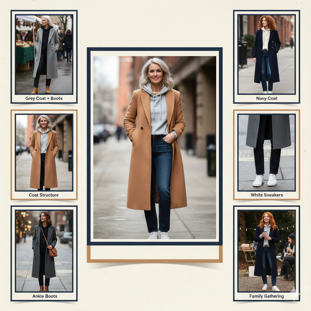 Winter Birthday Outfit Ideas: The Long Coat Over Casual for women over 40