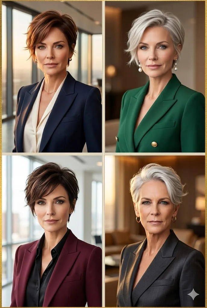 The Confident Pixie Cut – A Professional Office Hairstyles for Women Over 40