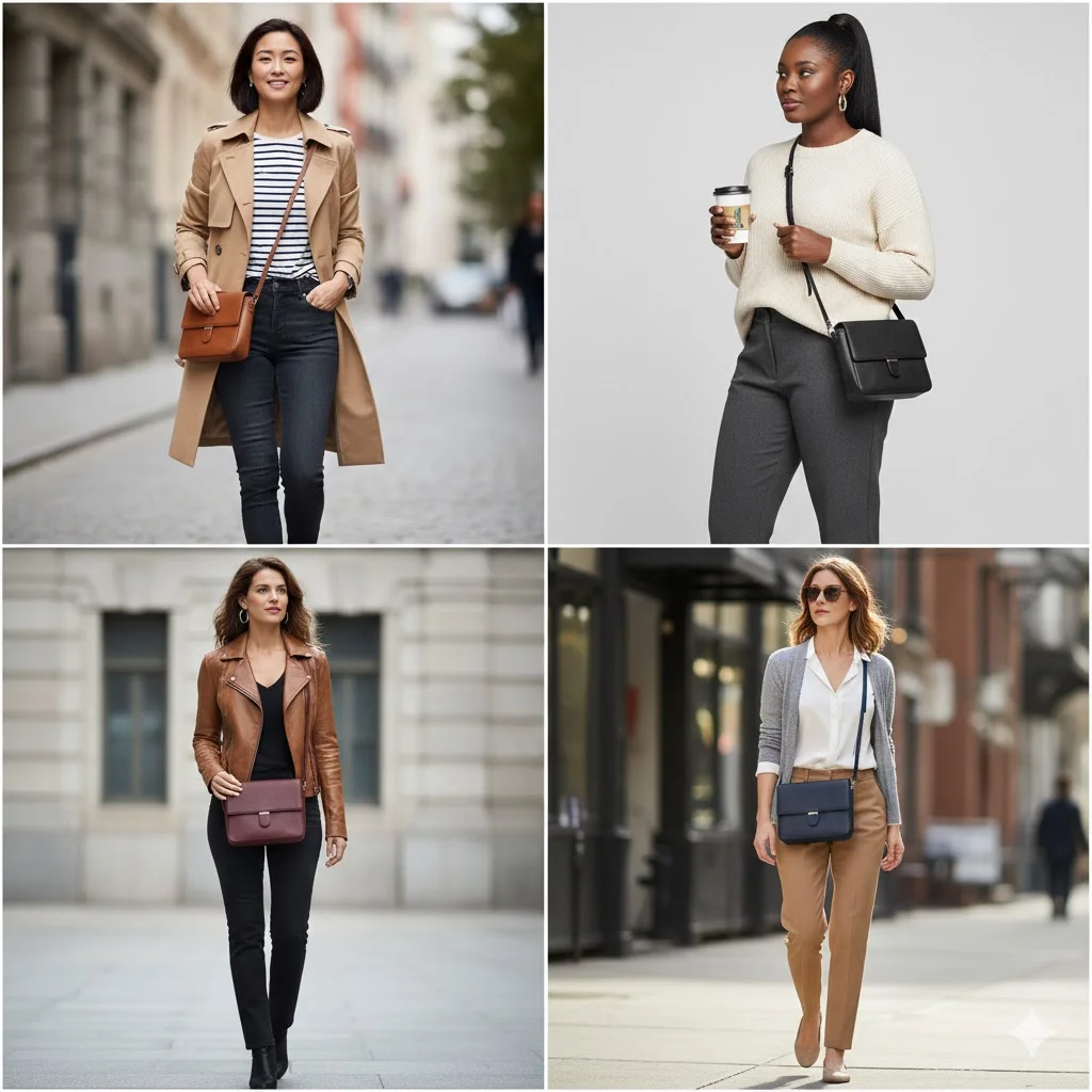The Leather Crossbody: Your Hands-Free Essential Among Handbags for Women Over 40