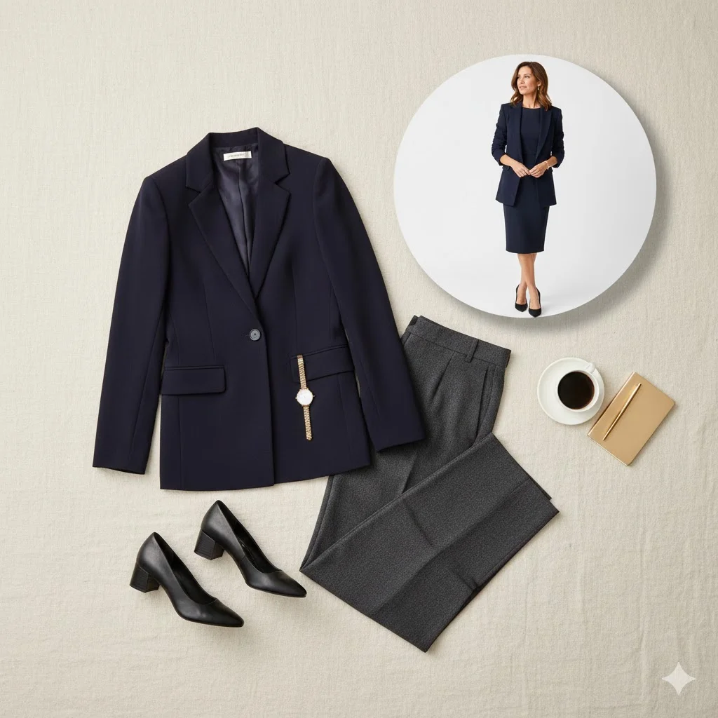 Work Outfits for Women Over 40: The Power Blazer + Wide-Leg Trousers