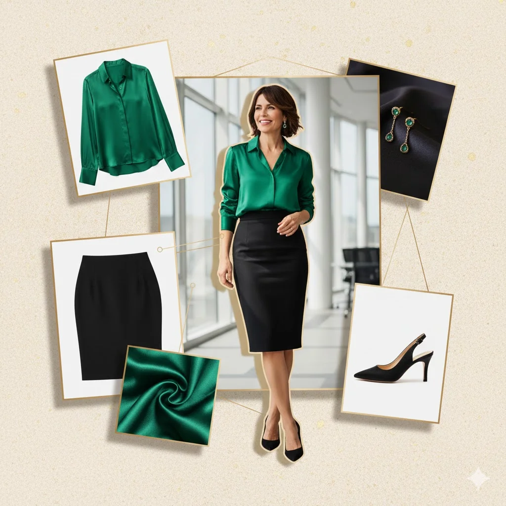 Work Outfits for Women Over 40: Silk Blouse + Tailored Pencil Skirt