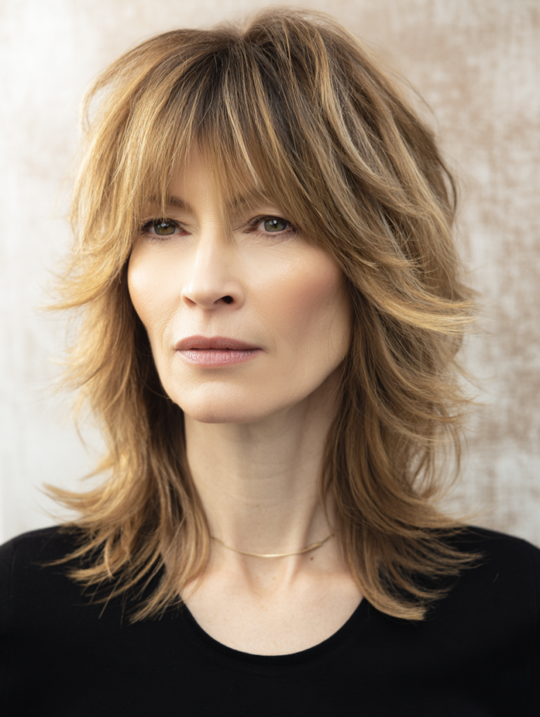 Sassy Haircuts for Women Over 40:Modern Shag With Soft Bangs