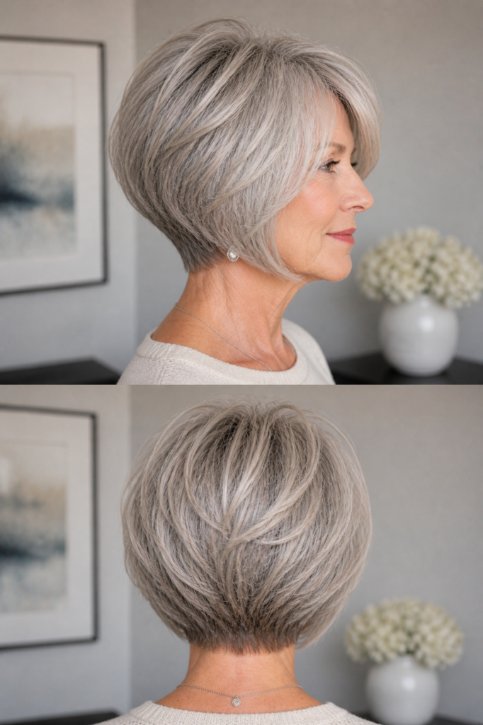 Rounded Stacked Bob Haircuts for Women Over 60