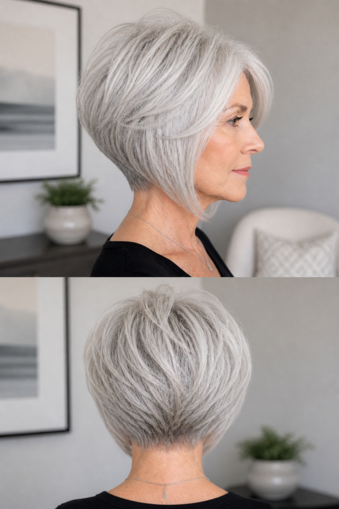 Silver Stacked Bob for Women Over 60