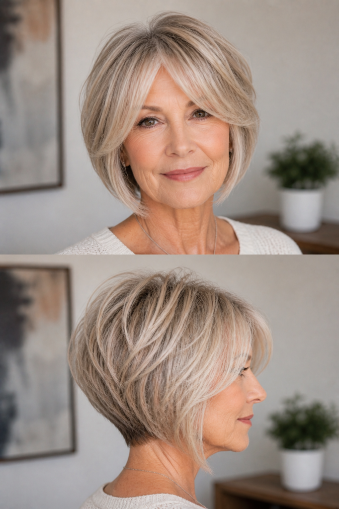 Stacked Bob with Curtain Bangs