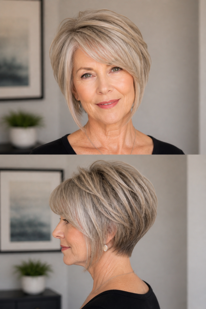 Stacked Bob with Side-Swept Bangs