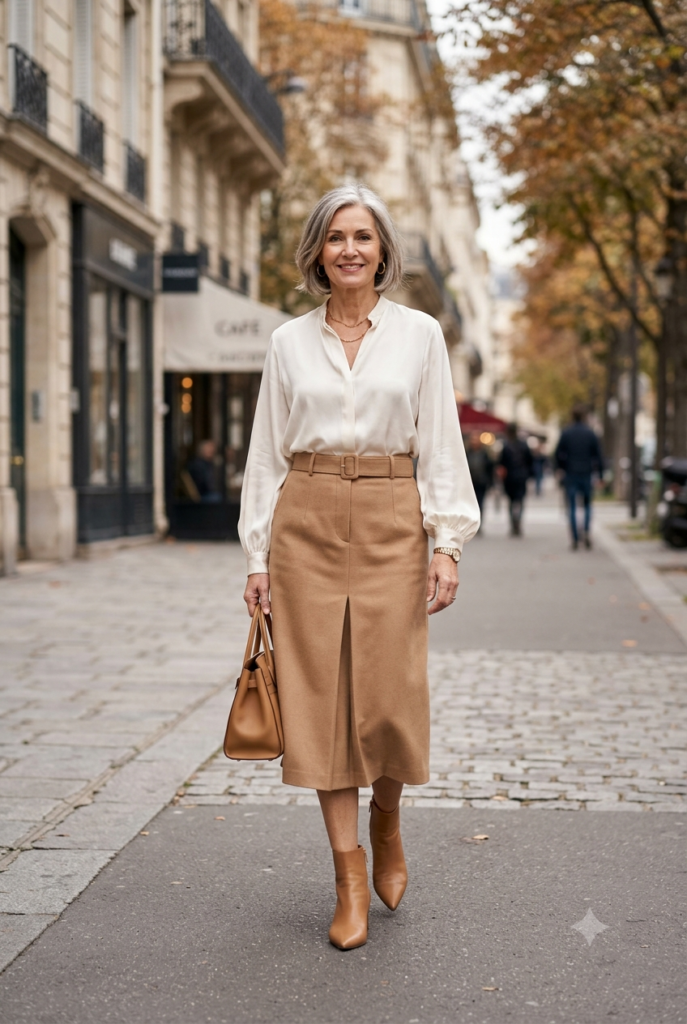 The Tailored Midi Skirt with a Silk Blouse